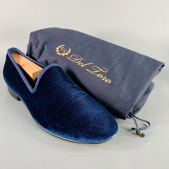 DEL TORO Size 11.5 Blue Red Velvet Slip On Loafers main image 8